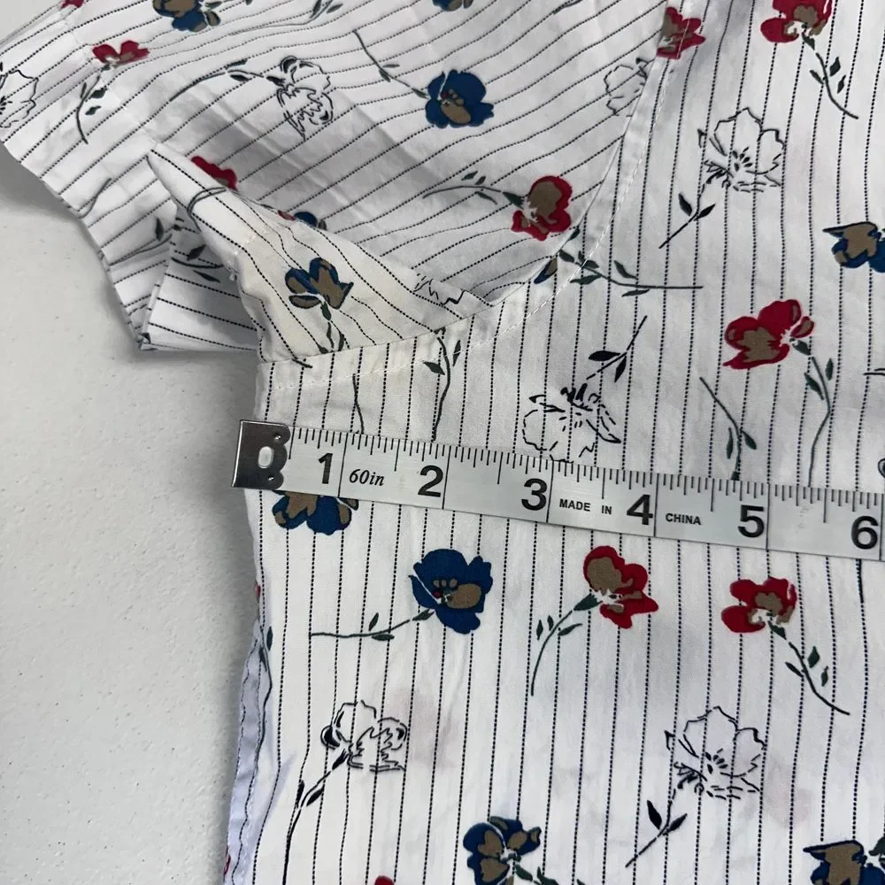 Perry Ellis 100% Cotton‎ White with Floral Pattern Shirt Sleeve Shirt Size Large